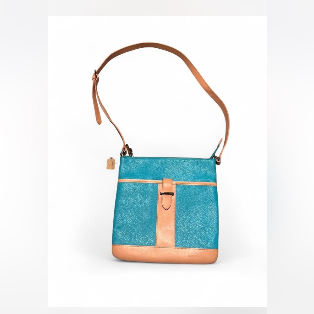 Elegant Teal and Salmon Jack Georges Pebbled Leather Crossbody Bag